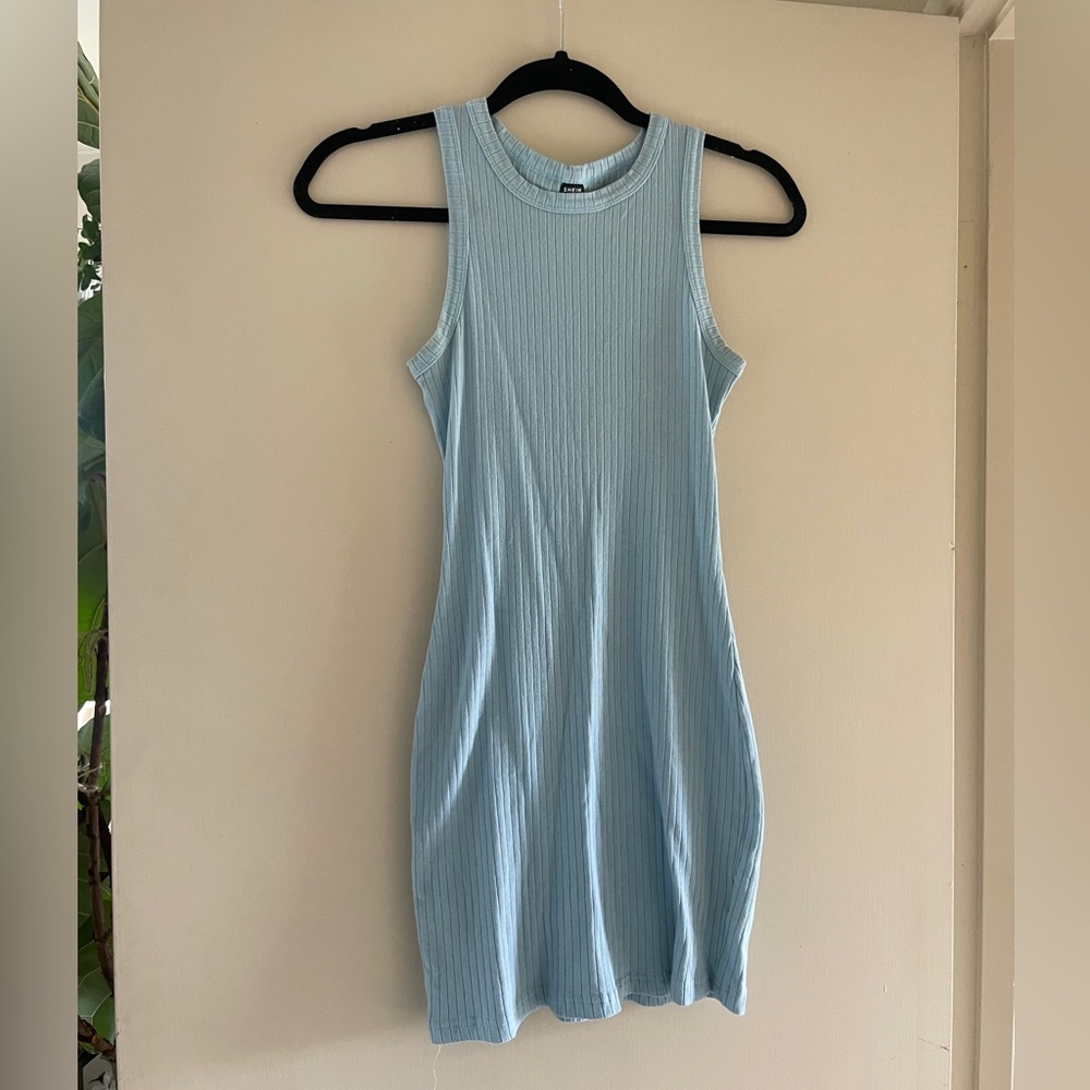 SHEIN Blue Ribbed Halter Bodycon Mini Dress S